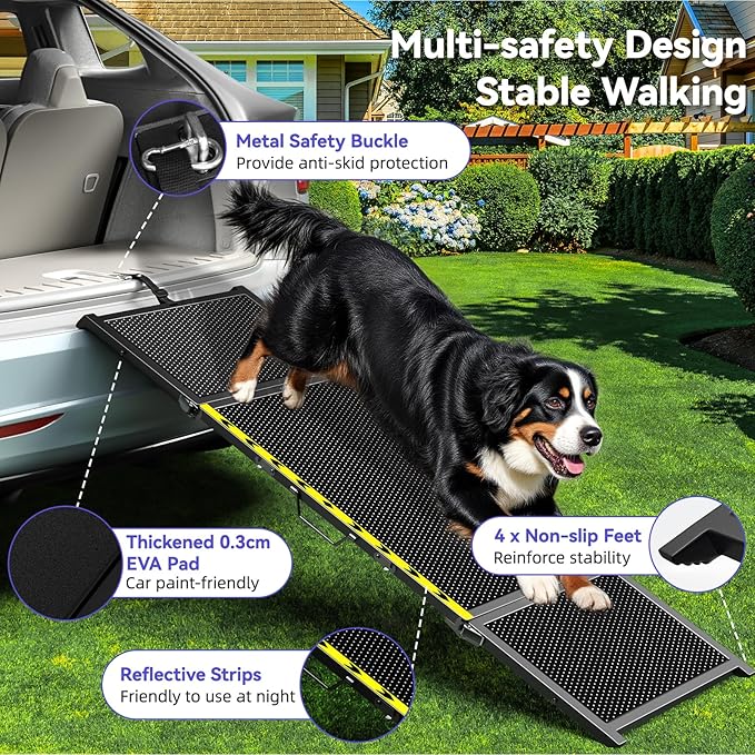 67''L & 20''W Dog Ramp for Car - Portable Extra Wide Pet Ramp for Medium & Large Dogs with Non-Slip Rug Surface, Dog Steps Stair for Car SUV/Truck/RV/High Bed, Up to 200LBS, Black