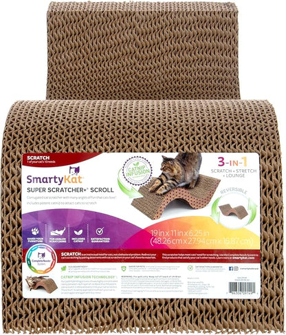 SmartyKat Super Scratcher+ Scroll Wide Corrugate Cat Scratcher with Catnip Infusion Technology, Stimulating for Cats & Kittens, Recycled Material, Brown