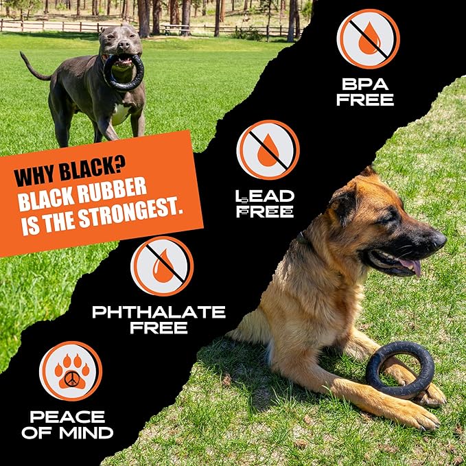 Monster K9 Indestructible Ring Dog Toy Durable for Aggressive Chewers - Safe, Non-Toxic Natural Rubber - Chew, Tug & Fetch - Tough, Heavy Duty - USA Made - Solid-Core, 6.5"x1.5"