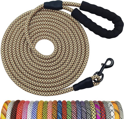 MayPaw 20ft Rope Dog Leash 1/2 inch Thick, 6/8/10/15/20FT Long Dog Lead Nylon Pet Leash, Soft Padded Handle Thick Lead Leashes for Large Medium Dogs Walking Training (Brown)
