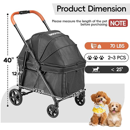 Dog Stroller for 2 Small Dogs or 1 Medium Pet, Low-Entry Design with Anti-Jump-Out, 600D Oxford Fabric, Up to 70 lbs,Black