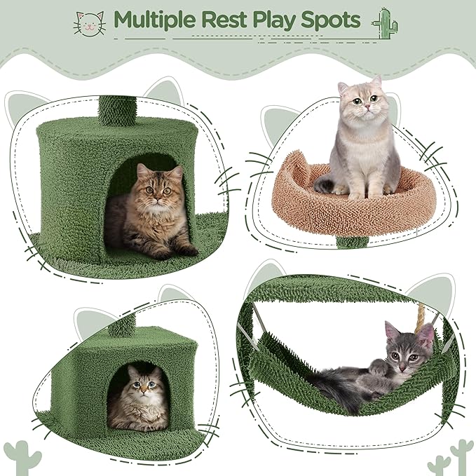 Yaheetech Cactus Cat Tree for Indoor Cats, 62in Cat Tower with Scratching Posts, Hammock & Dangling Ball, Multi-Level Condo Activity Center Furniture