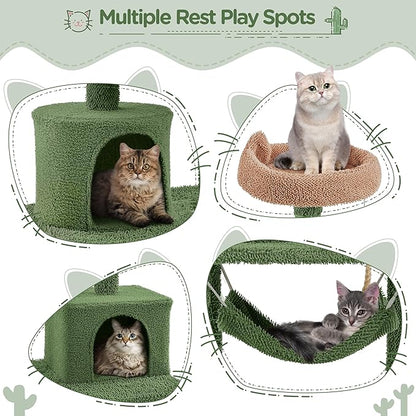 Yaheetech Cactus Cat Tree for Indoor Cats, 62in Cat Tower with Scratching Posts, Hammock & Dangling Ball, Multi-Level Condo Activity Center Furniture