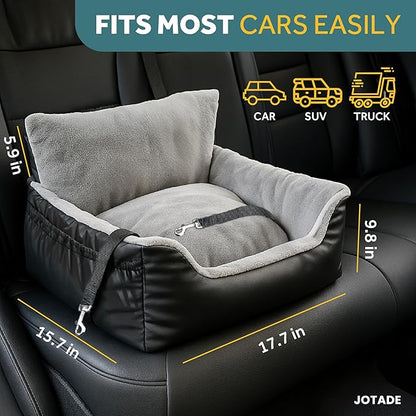 JOTADE Dog Car Seat for Small & Medium Dogs – Washable & Reversible Pet Travel Booster Seat, Double Safety Leashes, Anti-Slip Design, Extra Cushion Cover, Easy Install Puppy Car seat up to 35 lbs