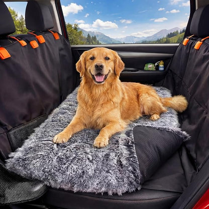 Hahafelt Backseat Pet Bed Mat, 54"x24.8"x3.9", Washable Dog Bed for Car, Soft Nonslip Travel Dog Car Seat Cover, Fits Backseat Extender Protector, Pad for Trucks Suvs Spring Road Trip (Gray)
