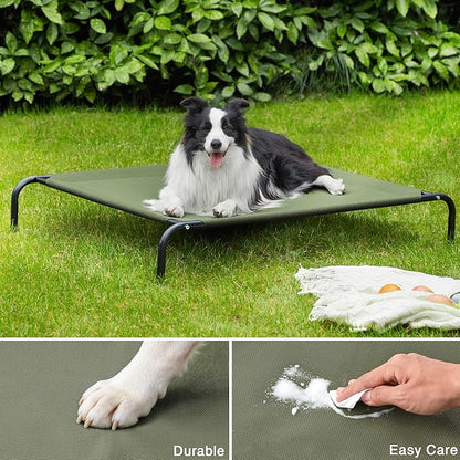 Love's cabin Elevated Cooling Dog Bed for Large Dogs, Portable Indoor & Outdoor Raised Pet Dog Cat Cot, Durable Summer Frame with Breathable Mesh, Olive Green, 48 inches