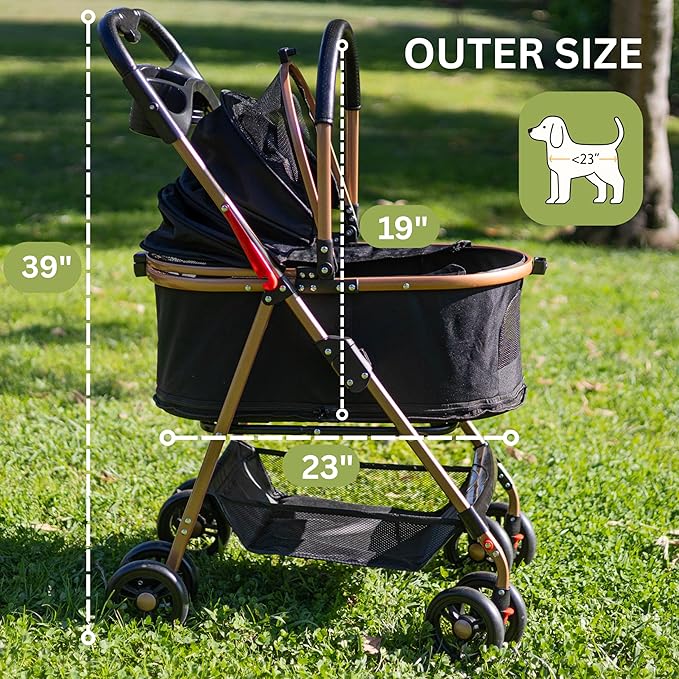 Pet Stroller for Small Dogs & Cats, Foldable for Small/Medium Dog Cat to 50 lbs, Removable Carrier, Storage Basket, Cup Holder, 3-in-1 Multifunctional Detachable (Black)