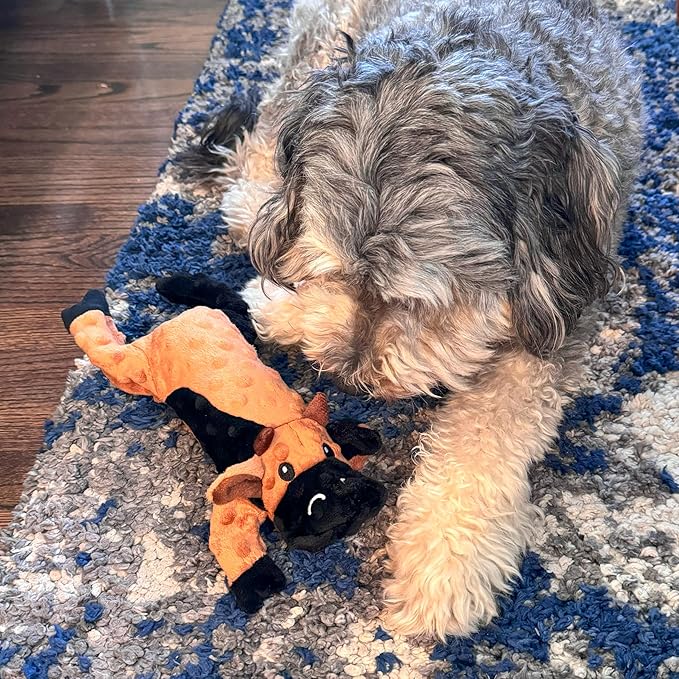 SPOT Skinneeez Extreme Stuffers Cow - Stuffing Free Dog Toy with Squeaker & Rip Stop Mesh Lining for Durability- Insert Plastic Bottle for Extra Crunch, for Small to Medium Puppies & Dogs - 14in