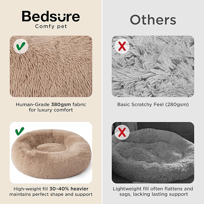 Bedsure Calming Dog Bed for Small Dogs - Donut Washable Small Puppy Bed, 23 inches Anti-Slip Round Fluffy Plush Faux Fur Large Cat Bed, Fits up to 25 lbs Pets, Purple