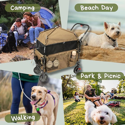 Foldable Pet Wagon Dog Stroller with Removable Fully Zipped Tent, Pet Travel Wagon with Extendable Ramp Built-in Storage Attached Water and Food Station