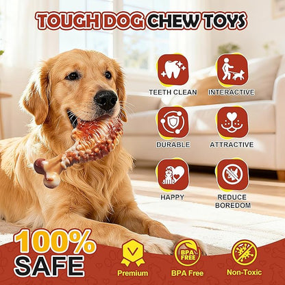 Dog Chew Toys for Aggressive Chewers,3 PCS Tough Dog Toys for Medium and Large Breed, Real Bacon Flavored Best Dog Toys to Keep Them Busy, Reduce Boredom, Hard Dog Bones for Teeth Cleaning(Yellow)
