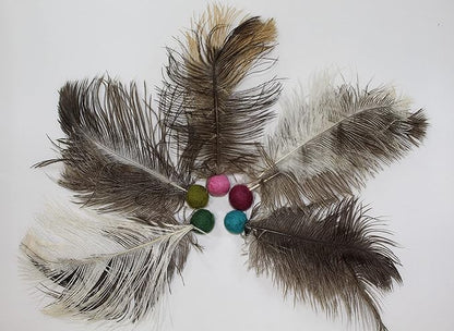 Catnip Infused Felt Ball with Natural Ostrich Feathers/Cat Toss Toy/Pet Toys/Catnip Toys/Cat Toys (5 Pack)