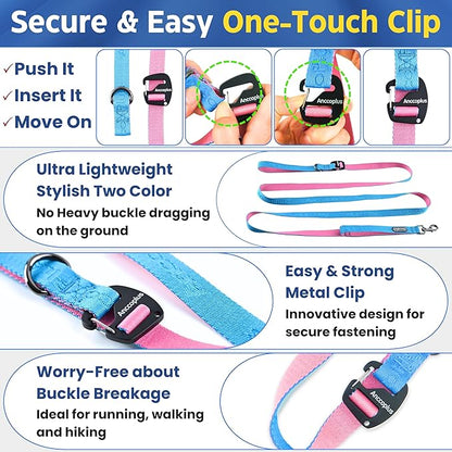 Hands Free Dog Leash, Multifunctional Crossbody Running for Dogs, Ultra-Light Dog Training Leash with Secure Clip, Short & Long Leashes, Adjustable Service Dog Leashes (Aqua Pink)