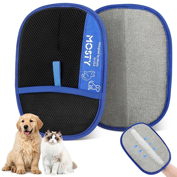 Pet-Hair-Removal-Glove 2PCS Cat & Dog Hair Remover Mitt for Couch, Furniture,Carpet,Car Seat Double-Sided-Pet-Grooming-Mitt Electrostatic-Remover-Fur-Cleaning-Glove Reusable Dog & Cat Deshedding Tool