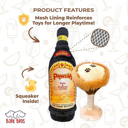 Bark Bros - Liquor Bottle Dog Toy - Plush Squeaky Dog Toys Funny Drink Parody - Alcohol Dog Toy - Dog Birthday Toy - Cute Dog Toys - Puppy Gifts - Puppy Stuff - Dog Stuff (Large, Espresso Muttini)