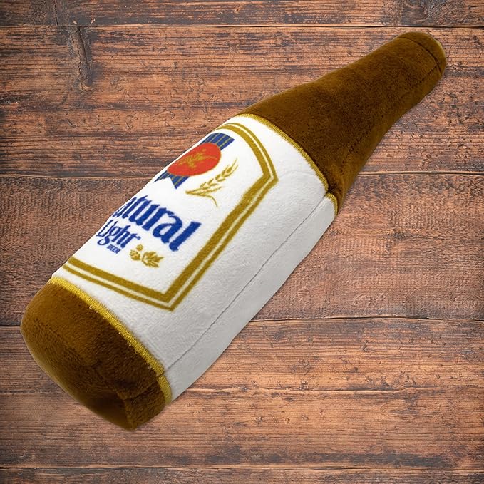 design LAB, Inc. Natural Light Beer Dog Toy | Official Merchandise Beer Bottle Squeaky Plush Toy for Dogs | 10 inch Small Novelty Dog Toys for Fun and Fetch