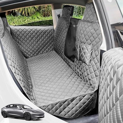 PETICON Dog Seat Covers for Tesla Model 3 & Y Back Seat with 2 Pack Door Protectors, 100% Waterproof Dog Hammock for Tesla with Mesh Window & Headrest Protection Prevents Scratches and Scuffs (Gray)