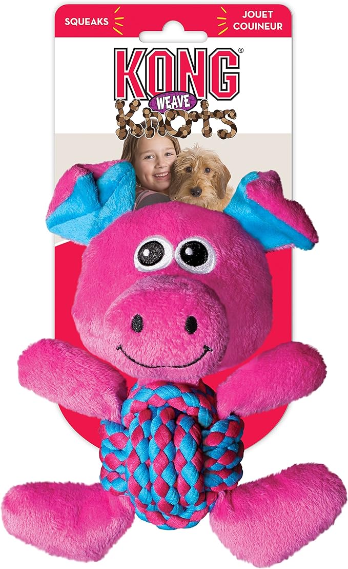 KONG Weave Knots Pig Cuddly Knotted Rope Bellies Interactive Dog Toy, Medium