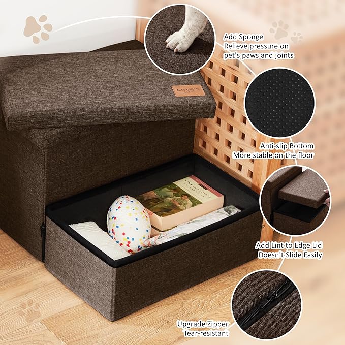 Love's cabin Dog Stairs with Storage 13" H, Foldable Pet Stairs for Small Medium or Large Dogs, Cat Puppy Steps Ramp with Zip up to 150 lbs, Coffee, 2 Steps