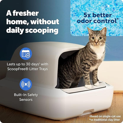 PetSafe ScoopFree Crystal Pro Self-Cleaning Cat Litter Box System – Enclosed Front-Entry – Advanced Odor Control – Includes 1 Disposable Crystal Litter Tray – White (PAL00-18017)