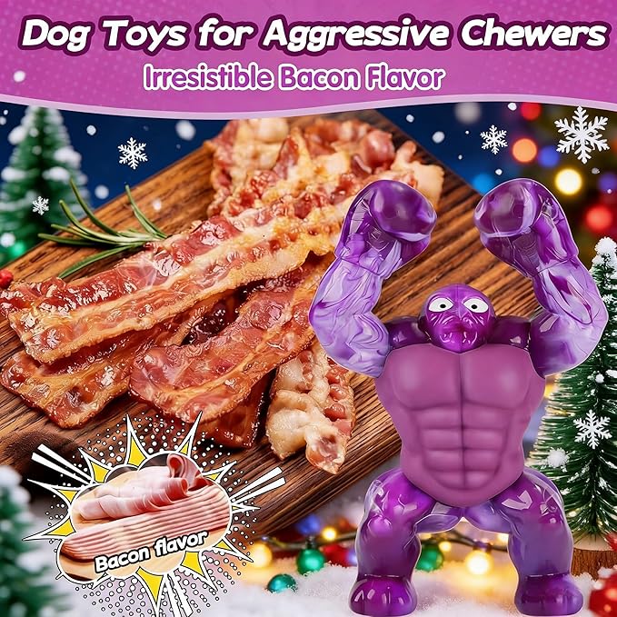 Furdog Dog Toys for Aggressive Chewers, Indestructible Chew Toys for Medium Large Breeds(20-80lb), Durable Squeaky Tough Dog Toy to Keep Them Busy (Purple)