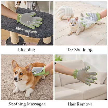 Petpals Pet Hair removal Tool, Portable Flexible Cat Massager,2 in 1 Pet Grooming Glove, Cat/Dog Hair Removal Brush for Rugs, Couch, Furniture, 3 in 1 Bundle,Valuable Kit