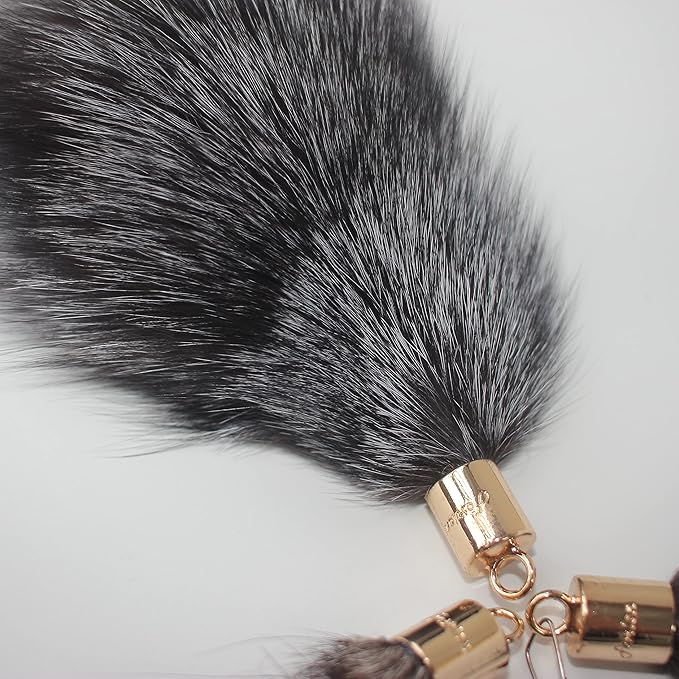 Real Raccoon/Marten Tail Fur Cat Dog Toy with High Strength Elastic Carbon Fiber Fishing Rod (Fox Fur)