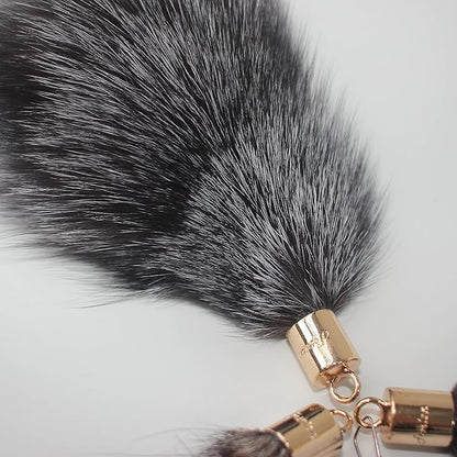Real Raccoon/Marten Tail Fur Cat Dog Toy with High Strength Elastic Carbon Fiber Fishing Rod (Fox Fur)