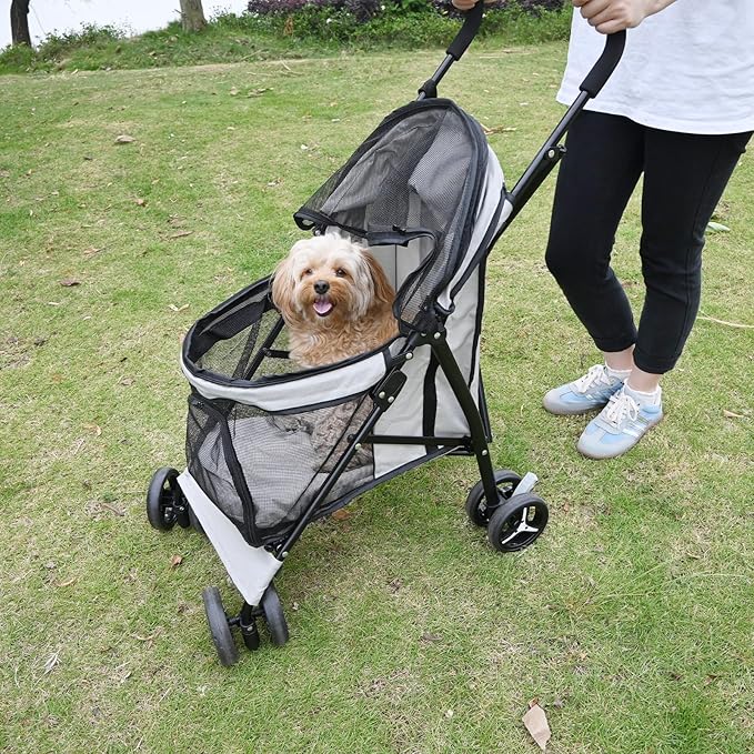 Umbrella Shaped Lightweight 4 Wheel Dog Stroller for Medium Small Dogs, Portable Compact Pet Stroller with Breathable Mesh, Perfect for Travel,Jogging,up to 22lbs(Gray)