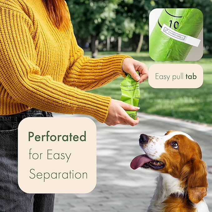 (Not Made In China) 100% Certified Home Compostable Dog and Cat Poop Bags, 300 Count, Plant Based Refill Rolls, Leakproof Doggie Waste Bag, Unscented, Corn Starch and PBAT, 100% Home and TUV Certified