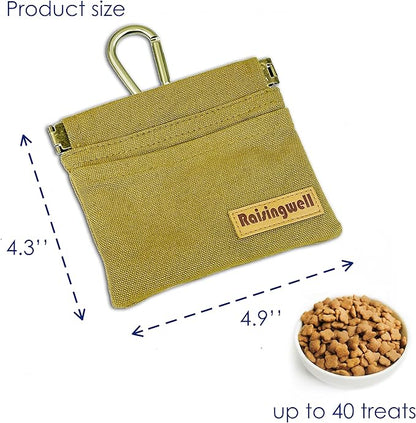 Raisingwell Dog Treat Pouch, Brown Pocket Sized Pet Training Pouch, Cotton Fabric, Hand Free Dog Walking Bag with Carabiner, Self-Closing Pet Feed Snack Reward, for Puppy Travel or Outdoor Use