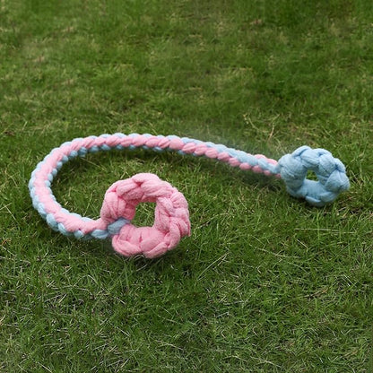 Baba&Nana Braided Fleece Dog Tug Toy, Assorted Colors Dog Rope Toy with Ball, Interactive Tug of War Dog Toy for Large & Medium & Agility Dogs (Pink/Blue-Donut Style)