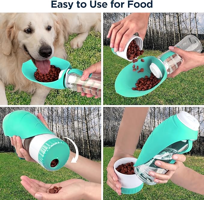 Uppetly Dog Water Bottle, Pet Water Bottle with Food Container and Drinking Feeder, Leak Proof, BPA-Free, Portable Foldable Puppy Water Cup Dispenser for Outdoor Walking, Travel, Large Light Blue