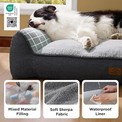Bedsure SupportMax™ XL Orthopedic Dog Beds Large Sized Dog - As Seen on TV Extra Thick Supportive Dogs Couch with Waterproof Washable Cover, Extra Large Comfort Pet Sofa with Soft Sherpa, Grey, 42"
