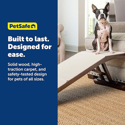 PetSafe CozyUp Sofa Ramp - Adjustable Height Anti-Slip Couch Access Ramp - Heavy Duty Carpet Cover for High Traction - Foldable & Easy to Carry - Older Pet Climbing Aid - Espresso Wooden Finish