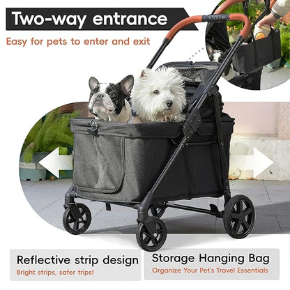 Dog Stroller for 2 Small Dogs or 1 Medium Pet, Low-Entry Design with Anti-Jump-Out, 600D Oxford Fabric, Up to 70 lbs,Black