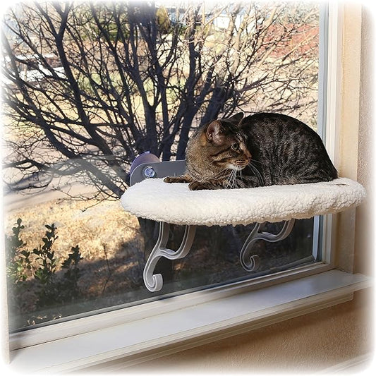 K&H Pet Products Universal Mount Cat Window Perch Bed for Large Cats, Orthopedic Window Hammock Holds 60 lbs, Sturdy Suction Cups, Washable Cover, Indoor Windowsill Furniture Bed - 14 X 24in Fleece