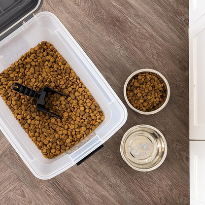 IRIS USA Dog Food Storage Container 58 lbs, Attachable Wheels, & Included Scoop, for Dog Cat Birds and other Pets, Food Storage Bin, Keep Fresh, Easy Mobility, BPA Free - Made in the USA, Dark Gray
