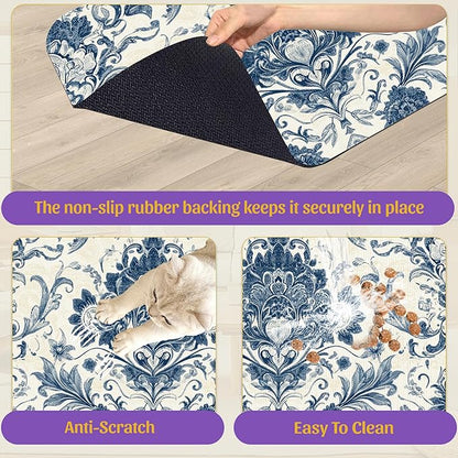 Vintage Floral Paisley Pet Feeding Mat, Absorbent Dog Cat Bowl Pad, Quick Dry, No Stains, Non-Slip Backing – 16x24 Inch