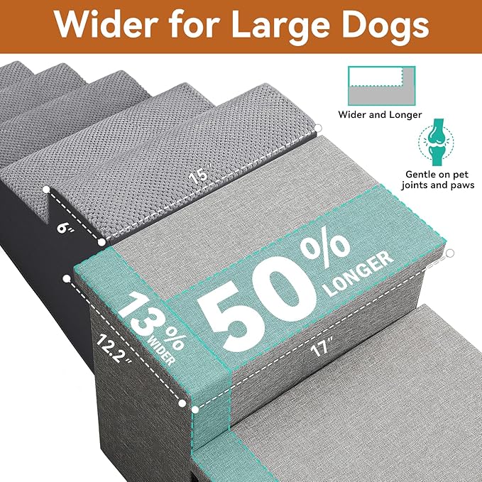 Dog Stairs for High Beds, Folding Pet Stairs Gift for Dogs Puppy with Storage for Bed Couch, Cat Dog Ramp Hold Up to 200 lbs (Gray, 5 Steps No Condo(49" D x 17" W x 26" H))