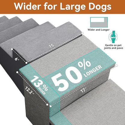 Dog Stairs for High Beds, Folding Pet Stairs Gift for Dogs Puppy with Storage for Bed Couch, Cat Dog Ramp Hold Up to 200 lbs (Gray, 5 Steps No Condo(49" D x 17" W x 26" H))