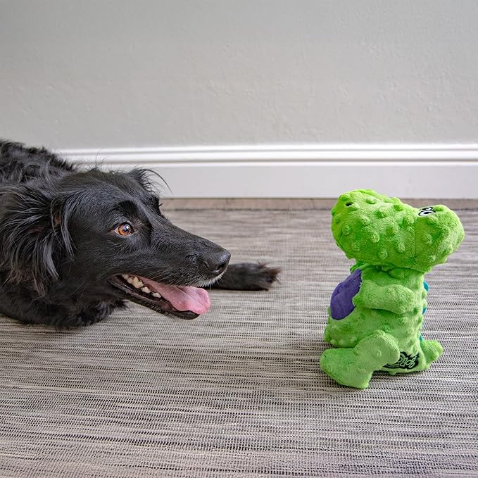 goDog Dinos T-Rex Squeaky Plush Dog Toy with Chew Guard Technology, Durable Fabric & Squeaker for Active Play, Green, Large