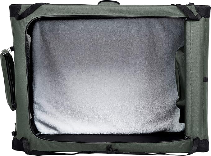 Amazon Basics Portable Foldable Soft Pet Dog Crate Carrier Kennel with Mesh Windows, Ventilation, Pockets for Large Dogs, 42 x 31 x 31 inches, Grey