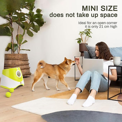 Elevon Automatic Dog Ball Launcher, Indoor/Outdoor Interactive Dog Toy with Three Ranges, Includes 6 Mini Tennis Balls and a Data Line, Suitable for Small and Medium-Sized Dogs, Green