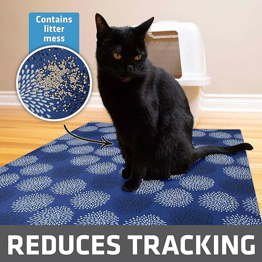 Drymate Cat Litter Box Mat, Litter Trapping Mat, Waterproof, Urine-Proof, Absorbent, Machine Washable, Soft on Paws, Contains Mess, Protects Floors, Kitten Supplies, Dark Blue, 29x36 XL