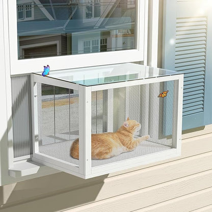 GDLF Cat Window Box, Universal Cat Window Perch Catio with Mosquito Proof, Fits Double Hung Frames 24" to 39.5" Wide, for Sunbathing, Napping & Nature Viewing