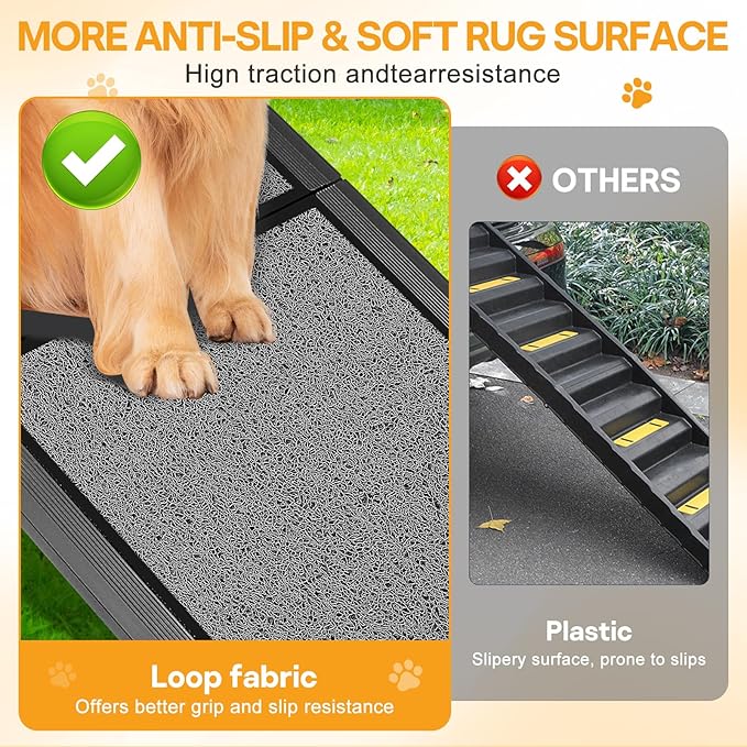 67''x 17'' Dog Ramp, Dog Ramp for Car, Folding Car Ramps for Pets, Dog Stairs Up to 250LBS, Pet Ramp with Non-Slip Rug Surface, Extra Long Dog Steps for Car, SUV, Truck