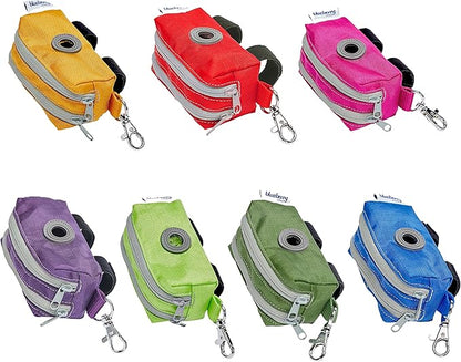 Blueberry Pet Dog Poop Bags Rolls Dispenser, Leash Attachment Holder for Dog Poop Bags, Solid Color, Dual Zippered Compartments, Lightweight, Durable, Includes Free Roll, Travel-Friendly