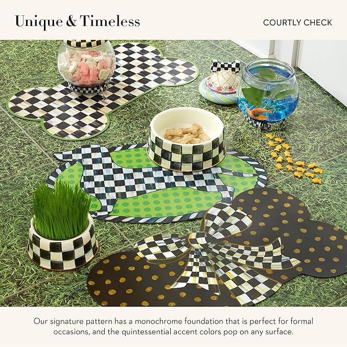 MACKENZIE-CHILDS Pup Placemat, Cute Pet-Food Mat for Dog Bowls and Cat Bowls, Courtly Bow