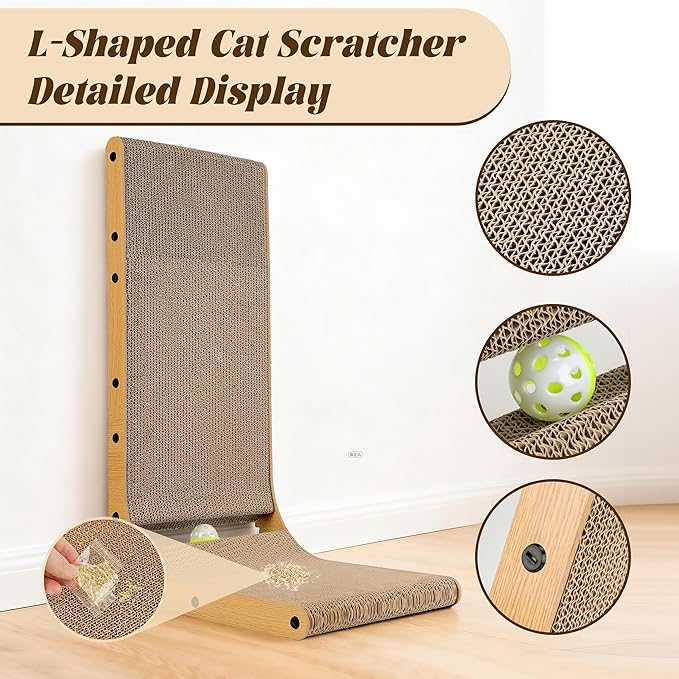PatiencET L Shape Cat Scratcher, 26.8 Inch Cardboard Scratch Pad for Indoor Cats, Large Vertical Scratch Board, Furniture Protector